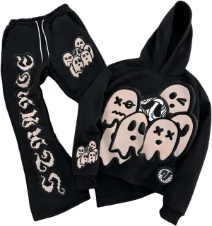 Men's 2 Piece Sweatsuit Long Sleeve Graphic Hoodies and Designer Stacked Sweatpants Jogging Suit