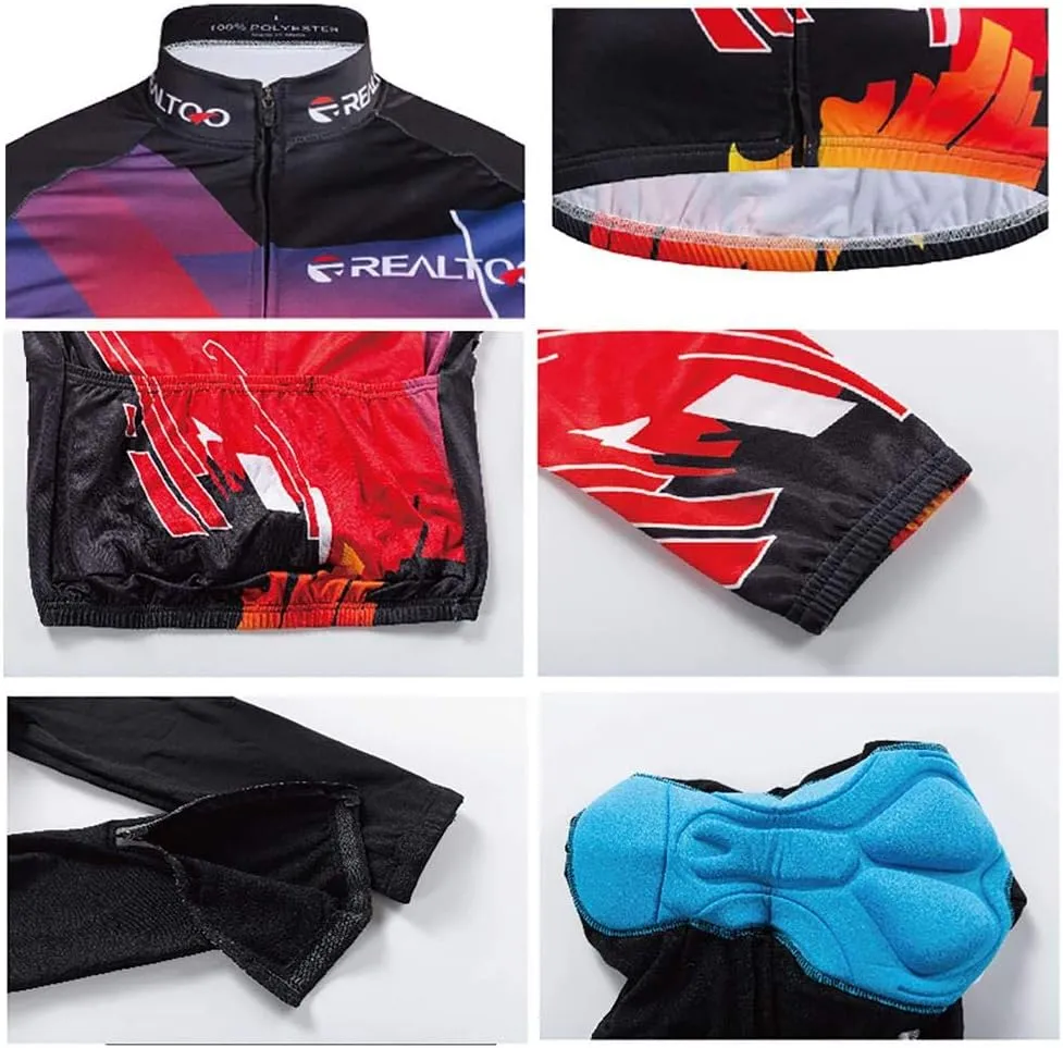 Men's Cycling Jersey Set Long Sleeve Full Zipper Quick-Dry Bike Shirt 3D Padded Cycling Tights Pants