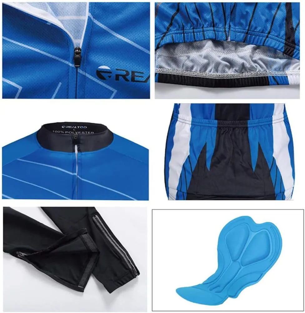 Men's Cycling Jersey Set Long Sleeve Full Zipper Quick-Dry Bike Shirt 3D Padded Cycling Tights Pants