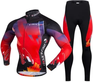 Men's Cycling Jersey Set Long Sleeve Full Zipper Quick-Dry Bike Shirt 3D Padded Cycling Tights Pants