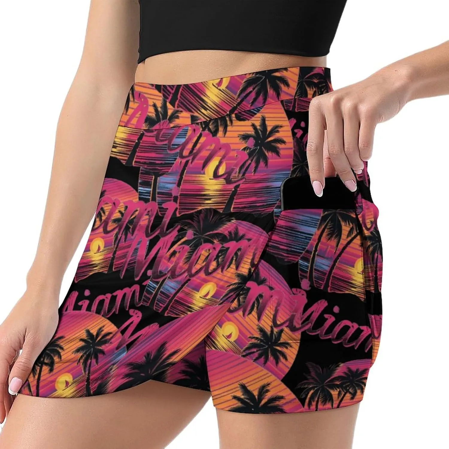 Miami Sunset Sailboat Women's Skort Athletic Skirt Golf Skorts A-line Skirts with Built-in Shorts Pockets