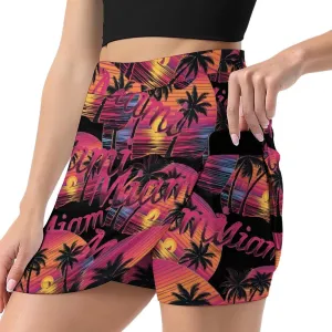 Miami Sunset Sailboat Women's Skort Athletic Skirt Golf Skorts A-line Skirts with Built-in Shorts Pockets