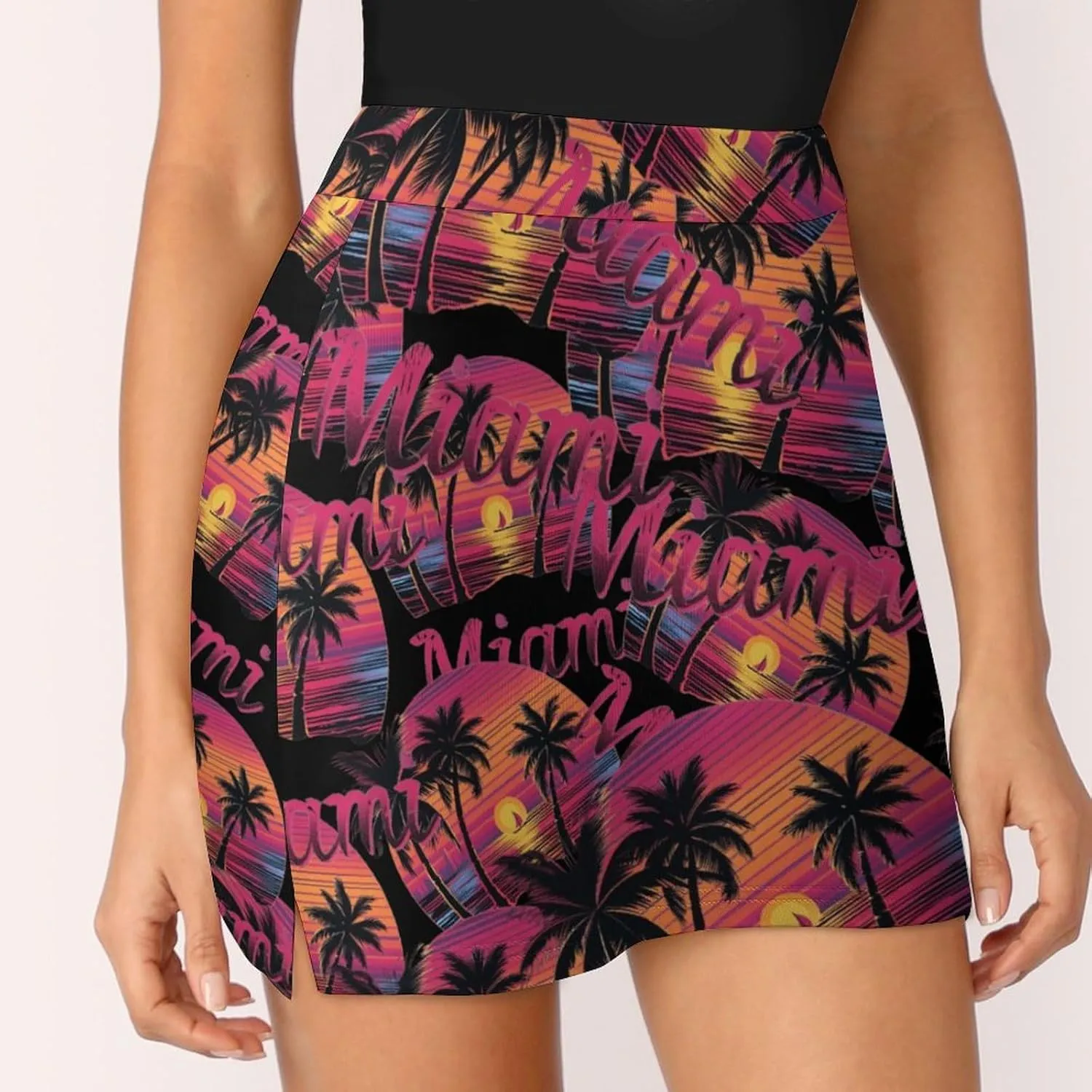 Miami Sunset Sailboat Women's Skort Athletic Skirt Golf Skorts A-line Skirts with Built-in Shorts Pockets