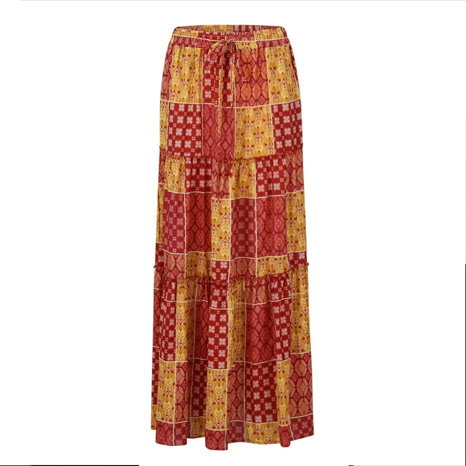 midelxp Boho Long Skirts for Women Summer High Waisted Western Skirt with Pockets Vacation Beach A-Line Flowy Maxi Skirts