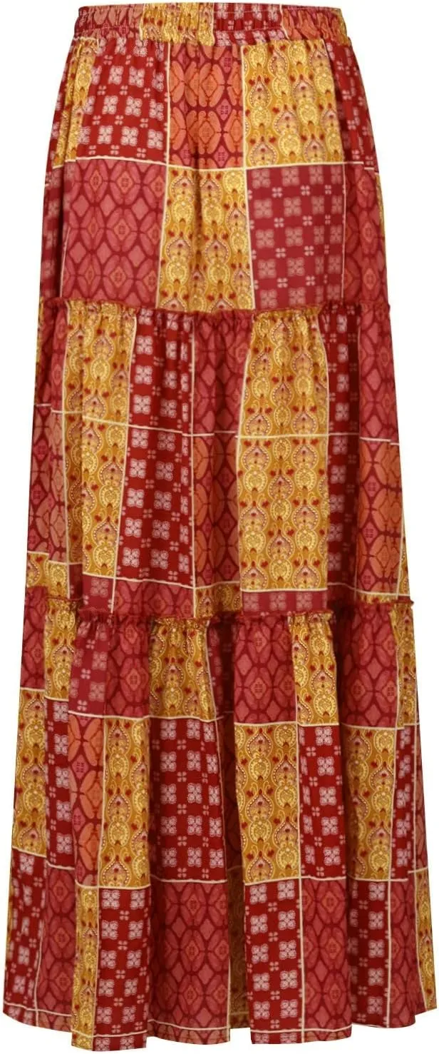 midelxp Boho Long Skirts for Women Summer High Waisted Western Skirt with Pockets Vacation Beach A-Line Flowy Maxi Skirts