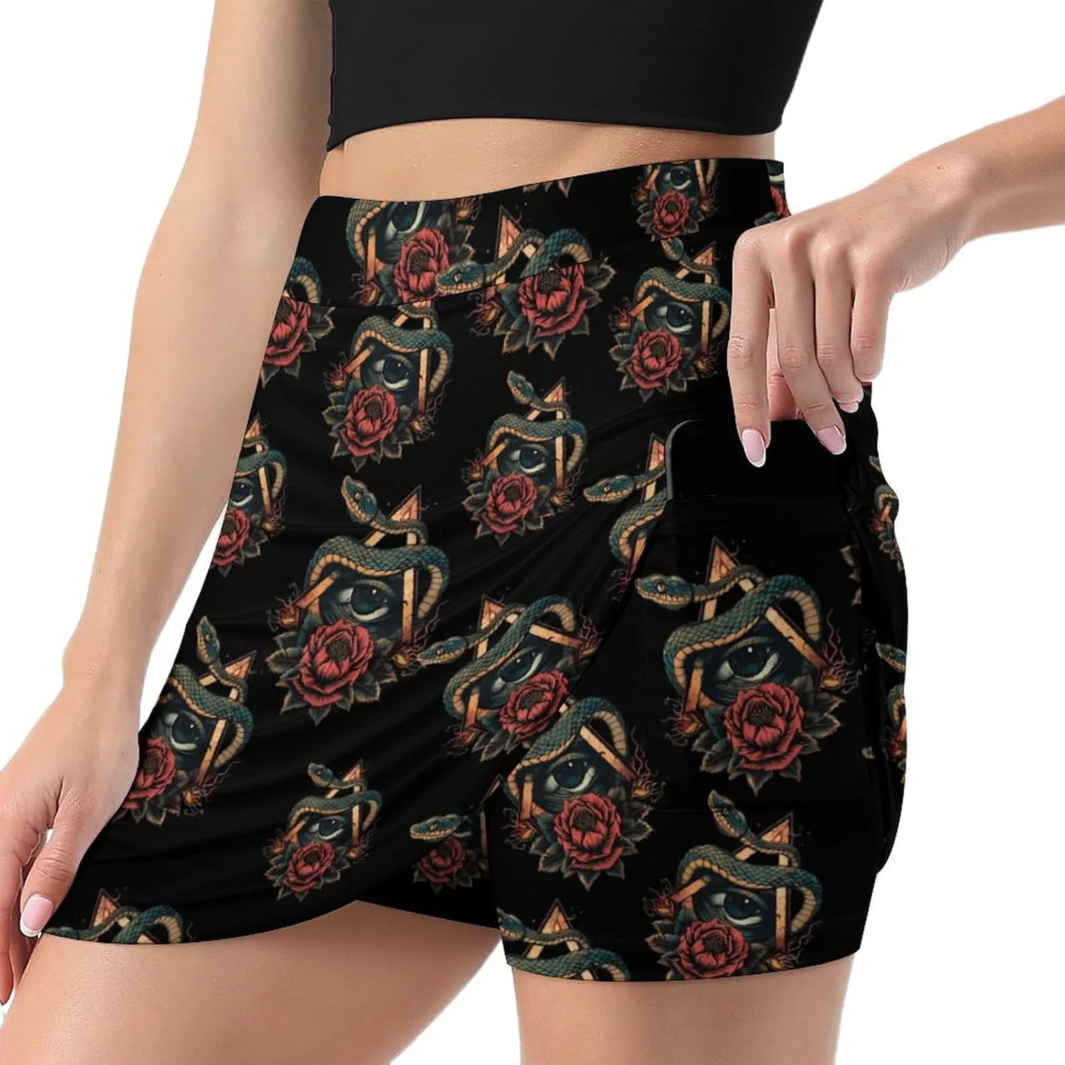 One Eye Snake Women's Skort Athletic Skirt Golf Skorts A-line Skirts with Built-in Shorts Pockets