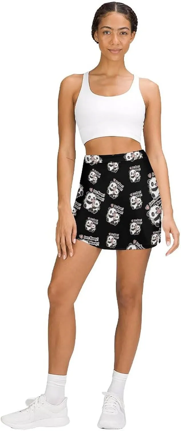 Panda Bears I Love Mommy Women's Skort Athletic Skirt Golf Skorts A-line Skirts with Built-in Shorts Pockets