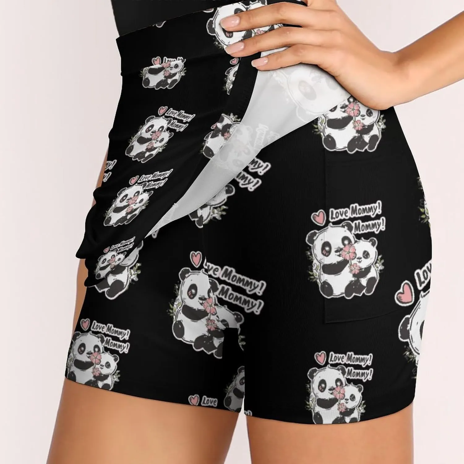 Panda Bears I Love Mommy Women's Skort Athletic Skirt Golf Skorts A-line Skirts with Built-in Shorts Pockets