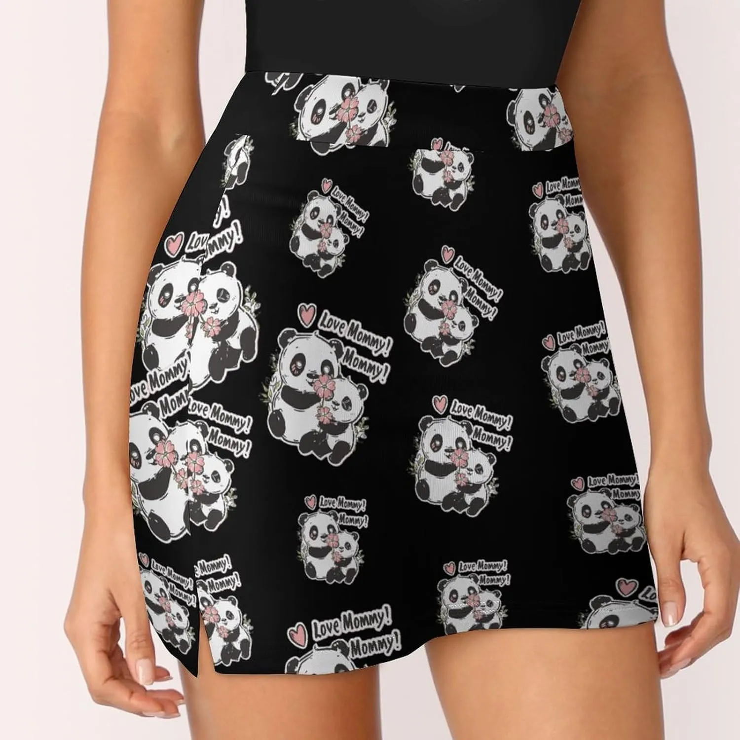 Panda Bears I Love Mommy Women's Skort Athletic Skirt Golf Skorts A-line Skirts with Built-in Shorts Pockets
