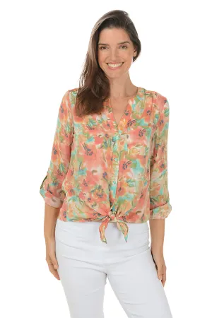 Petite Ceramic Poppy Button-Front Blouse