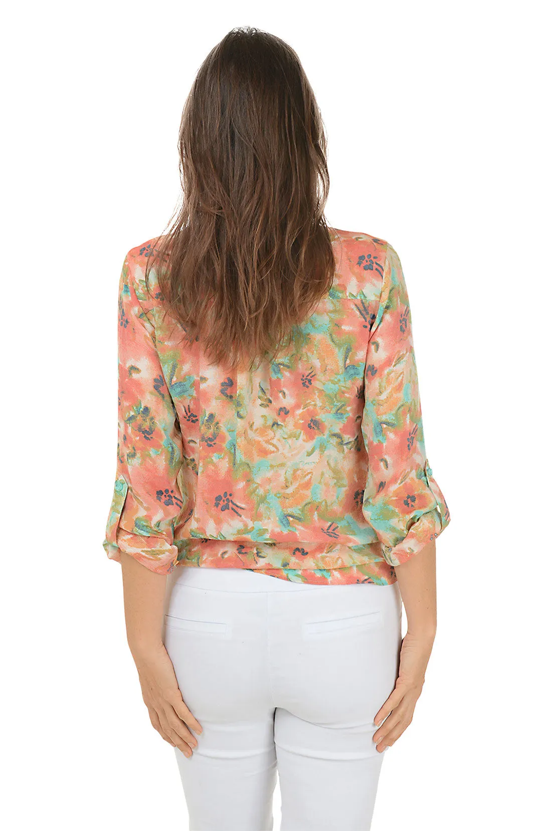 Petite Ceramic Poppy Button-Front Blouse