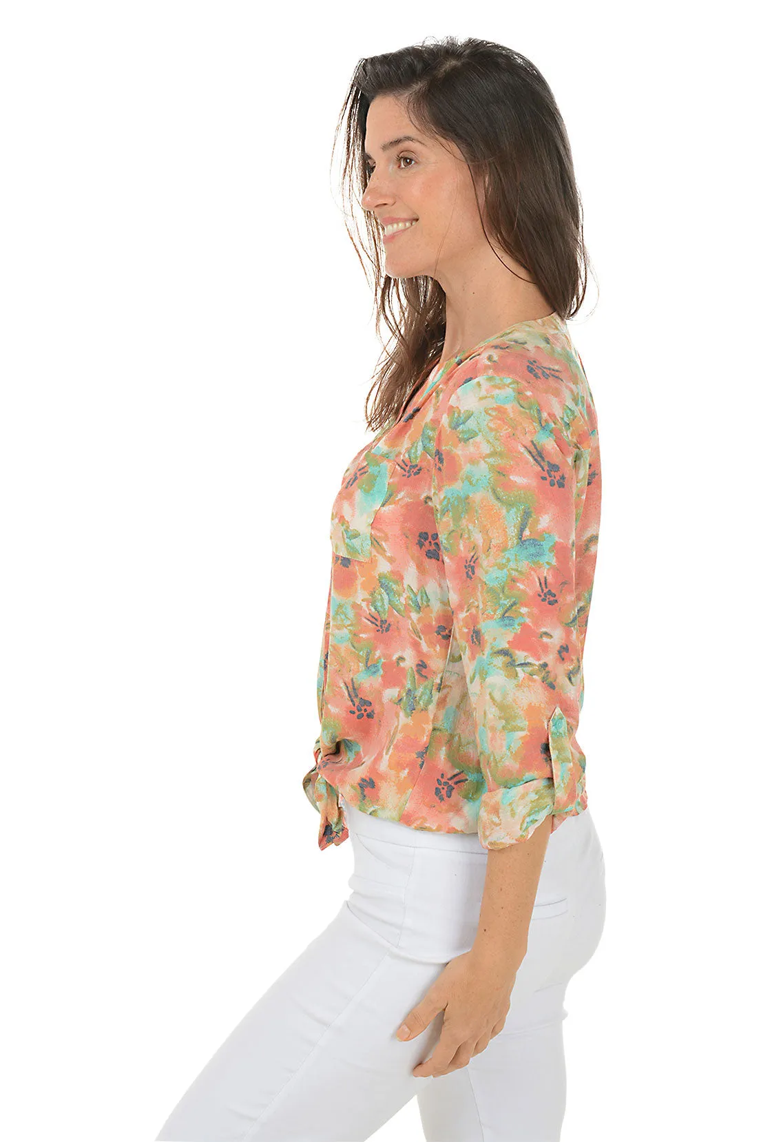 Petite Ceramic Poppy Button-Front Blouse