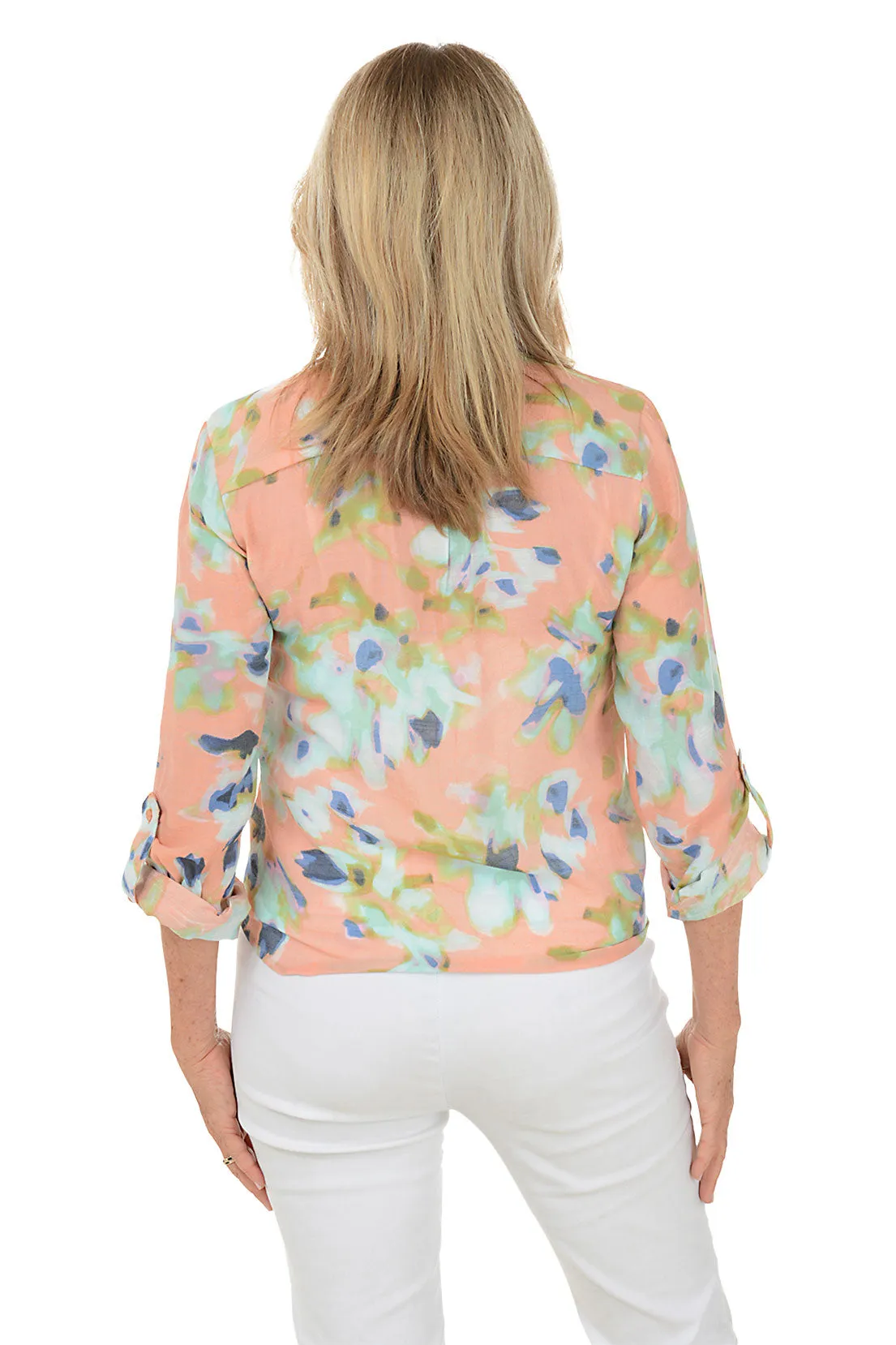 Petite Coral Fusion Button-Front Blouse