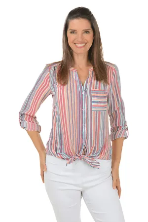 Petite Sunset Striped Button-Front Blouse