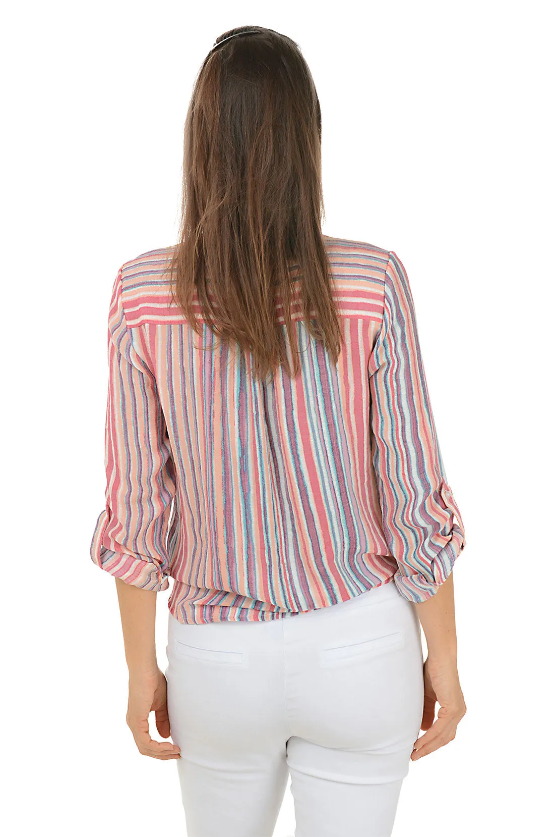 Petite Sunset Striped Button-Front Blouse