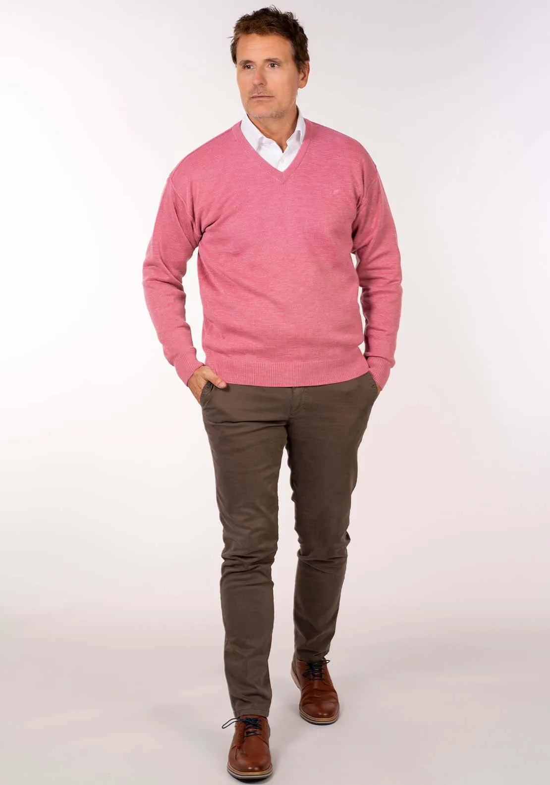 Plain V Neck Knit - Rose