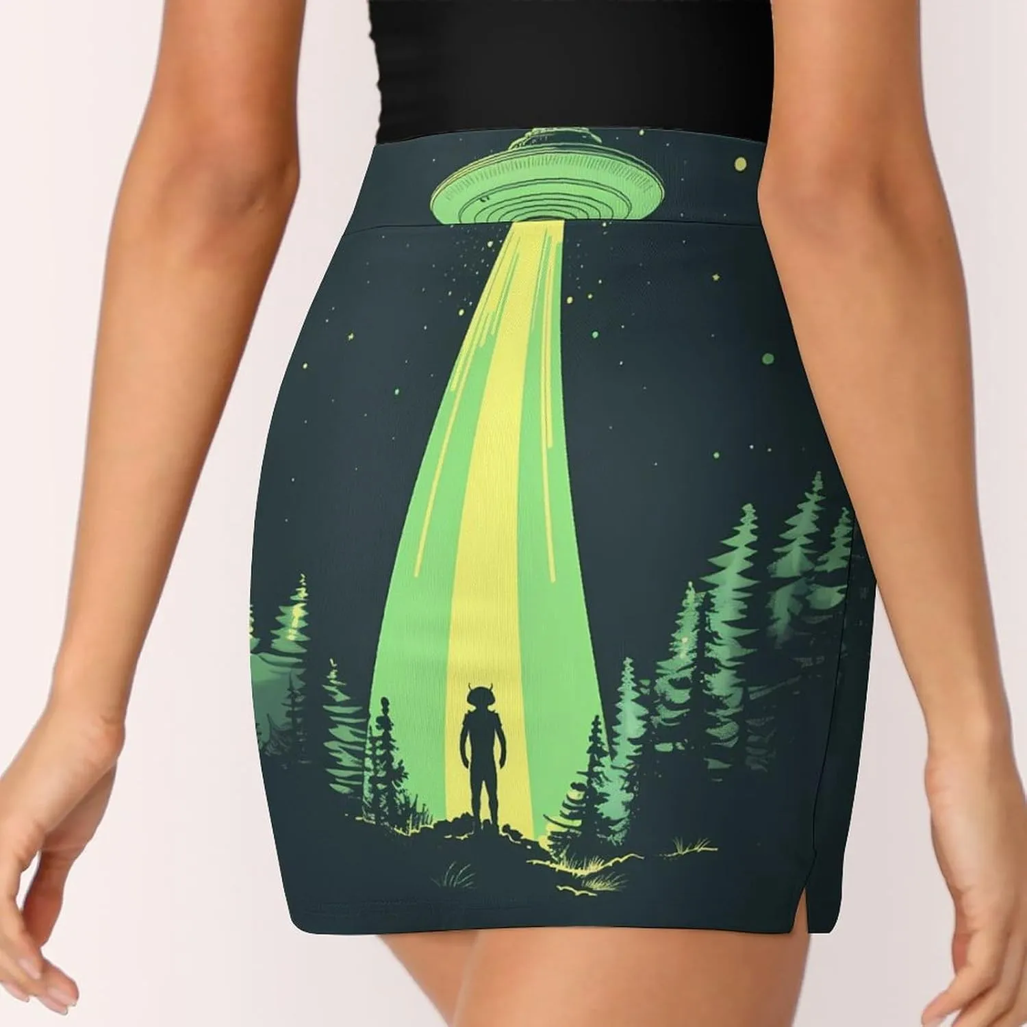 Printed Spaceship at Night Women's Skort Athletic Skirt Golf Skorts A-line Skirts with Built-in Shorts Pockets
