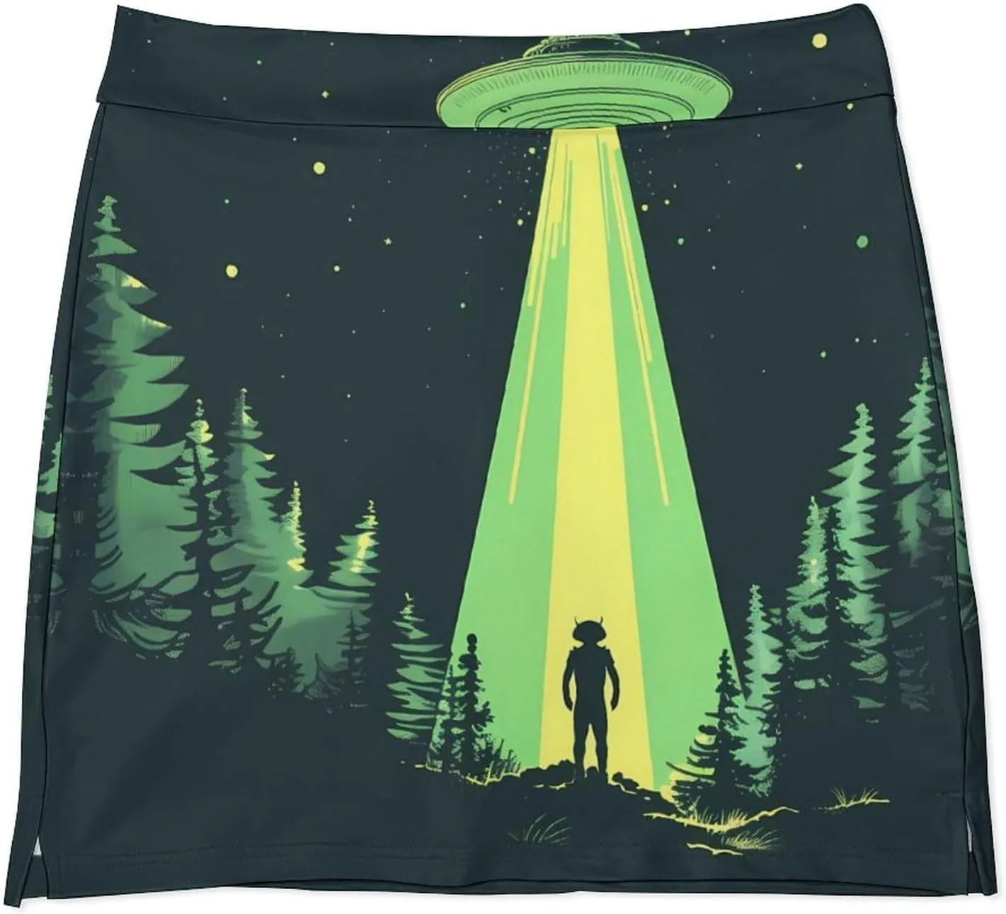 Printed Spaceship at Night Women's Skort Athletic Skirt Golf Skorts A-line Skirts with Built-in Shorts Pockets