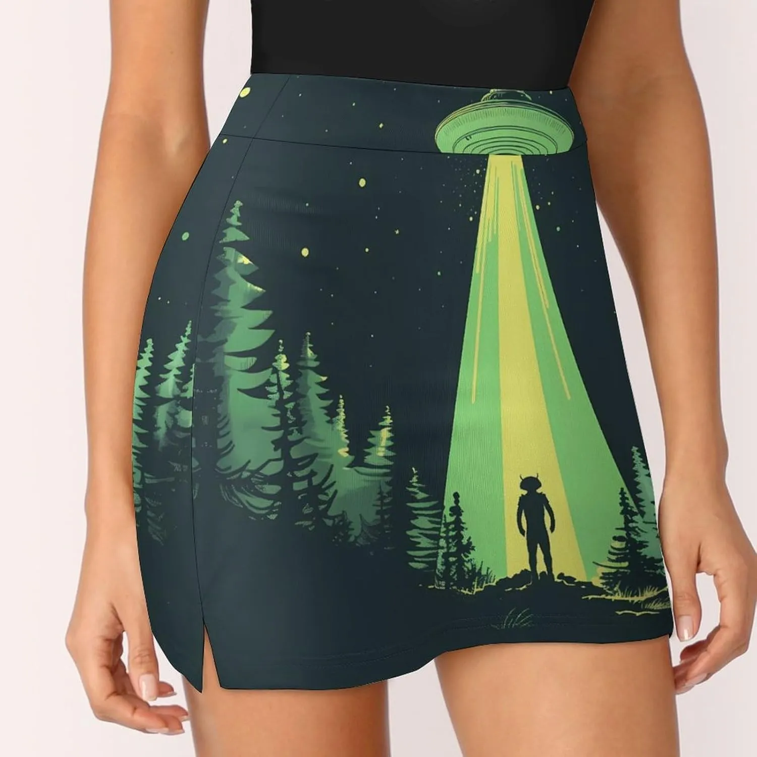 Printed Spaceship at Night Women's Skort Athletic Skirt Golf Skorts A-line Skirts with Built-in Shorts Pockets