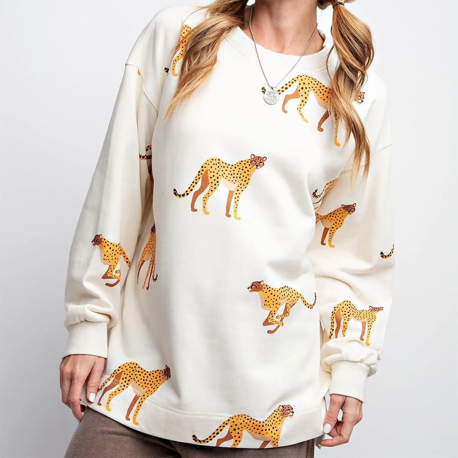 Sastianaen Women Y2k Oversized Graphic Sweatshirt Tiger Print Loose Fit Crew Neck Pullover Top 2024 Vintage Fall Shirt