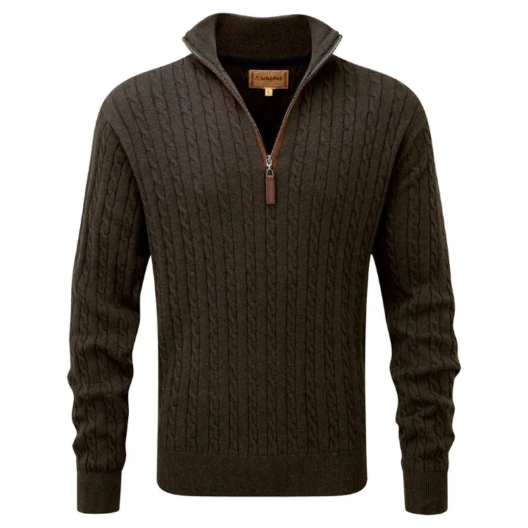 Schoffel Cotton Cashmere Cable 1/4 Zip Jumper - Loden