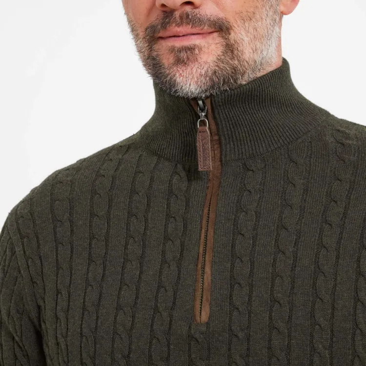 Schoffel Cotton Cashmere Cable 1/4 Zip Jumper - Loden