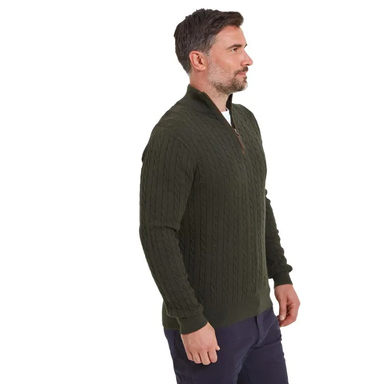 Schoffel Cotton Cashmere Cable 1/4 Zip Jumper - Loden