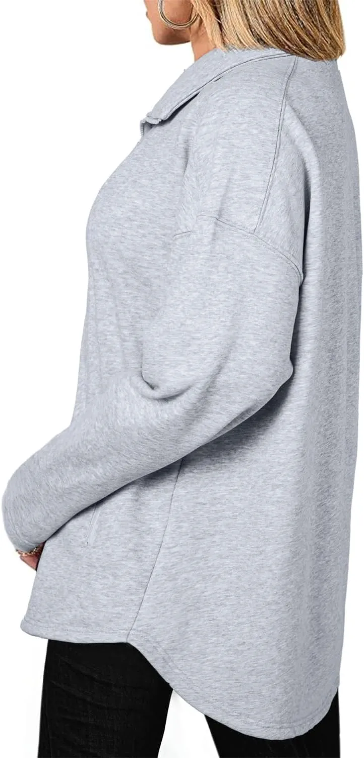 SHEWIN Womens Zip Up Sweatshirt Long Sleeve Oversized Sweatshirts With Pockets Fall Outfit Clothes 2024