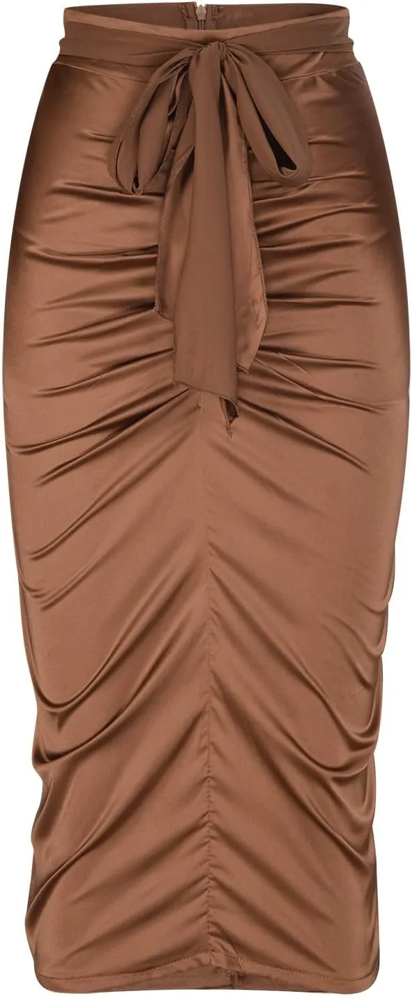 Skirts for Women 2024 Sexy Ruched Bodycon Skirt Above Knee Silky Hip-Wrapped Skirts Denim Drawstring Tight Skirt