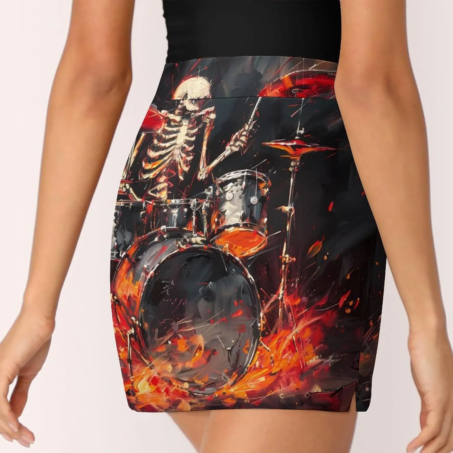 Skull Rock Roll Drums Women's Skort Athletic Skirt Golf Skorts A-line Skirts with Built-in Shorts Pockets