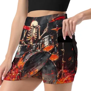 Skull Rock Roll Drums Women's Skort Athletic Skirt Golf Skorts A-line Skirts with Built-in Shorts Pockets