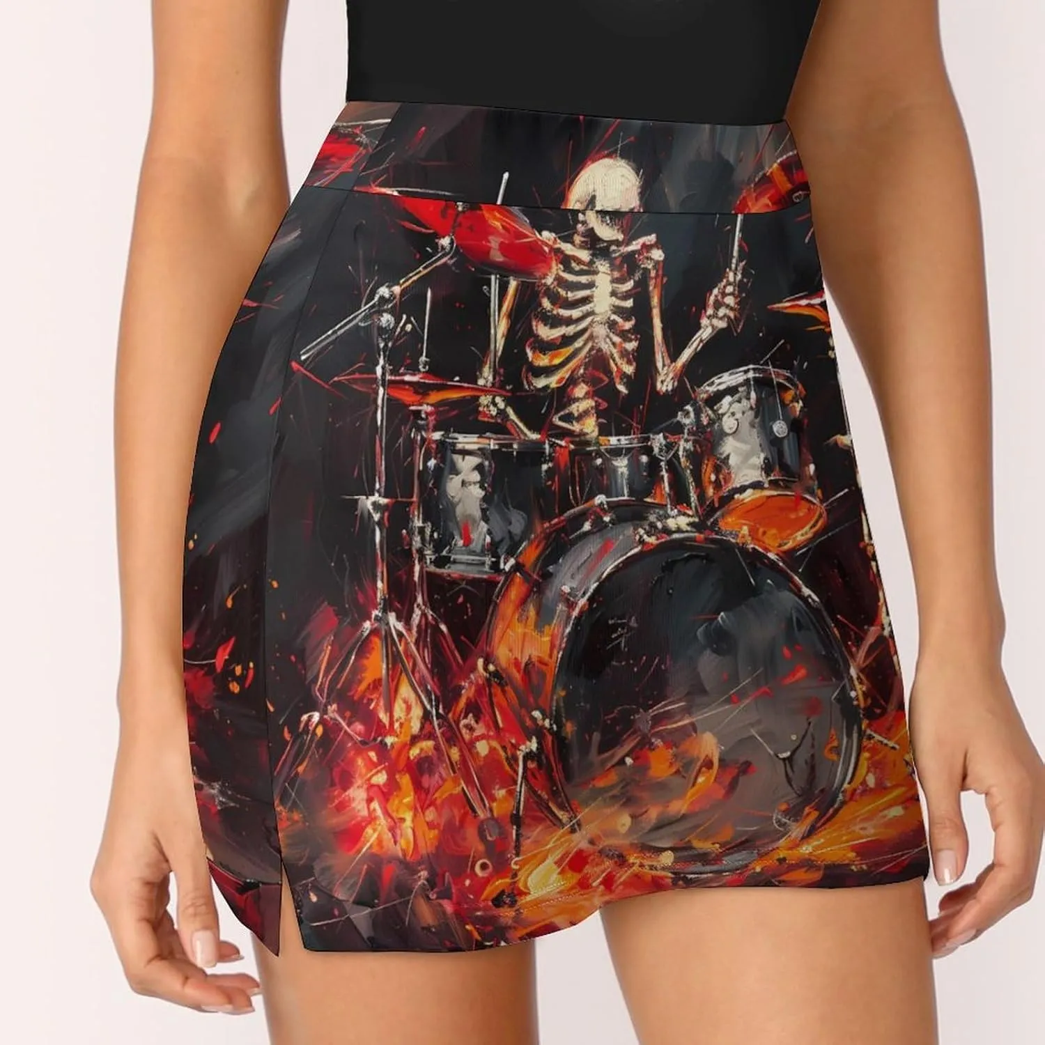 Skull Rock Roll Drums Women's Skort Athletic Skirt Golf Skorts A-line Skirts with Built-in Shorts Pockets