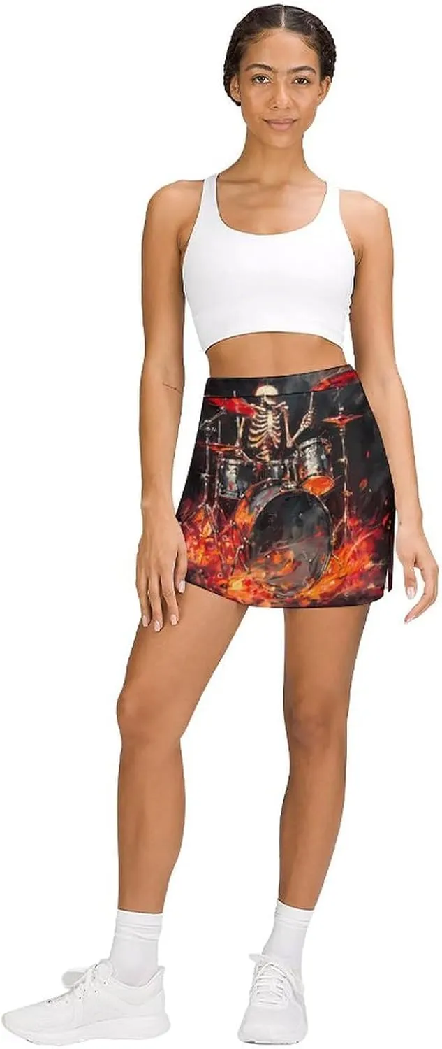 Skull Rock Roll Drums Women's Skort Athletic Skirt Golf Skorts A-line Skirts with Built-in Shorts Pockets