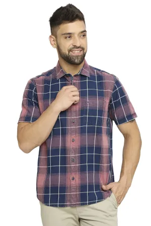 Slim Fit Cotton Indigo Twill Checks Halfsleeves Shirt