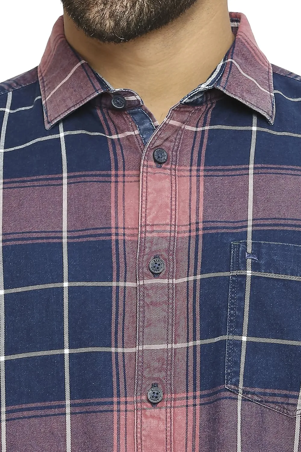 Slim Fit Cotton Indigo Twill Checks Shirt