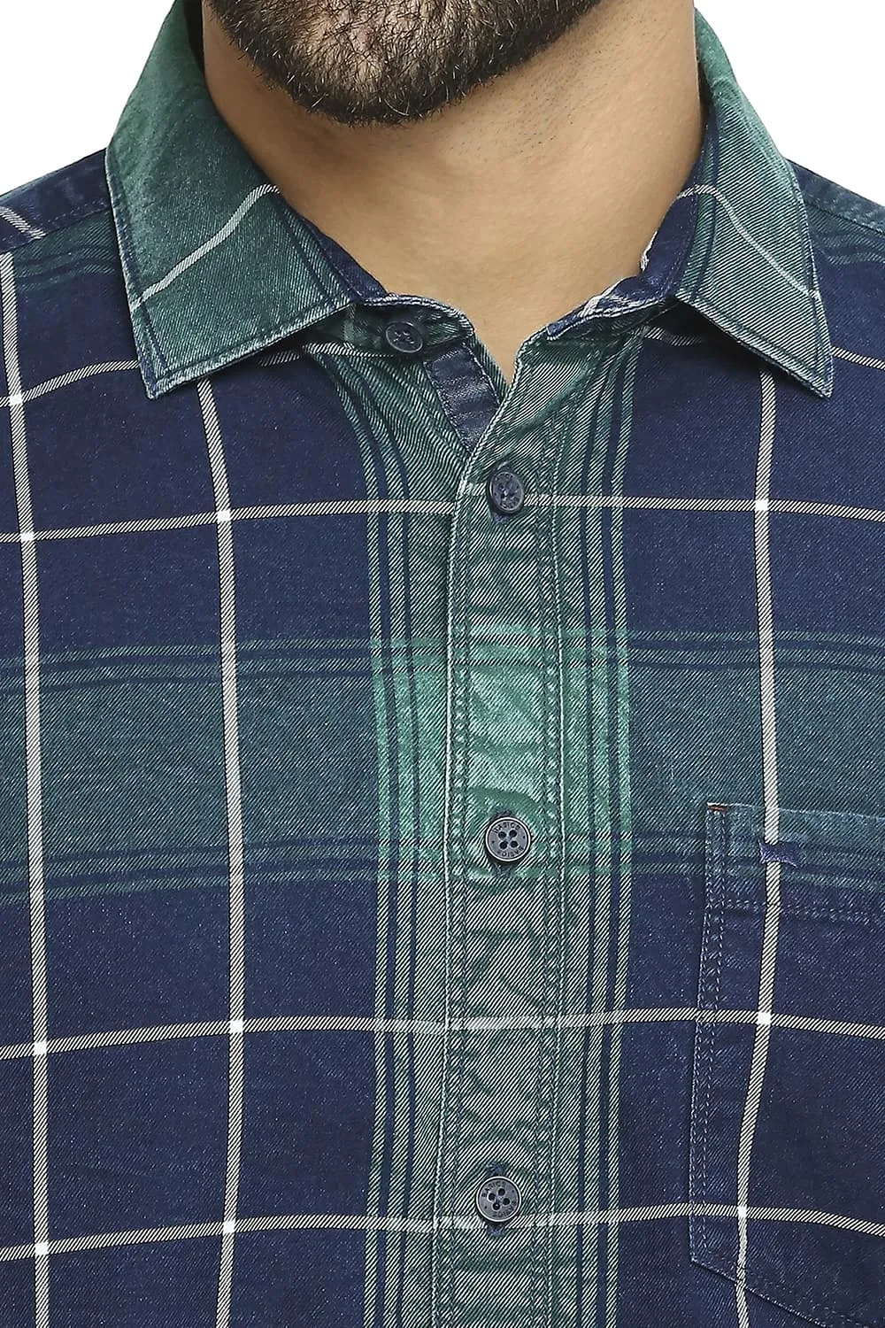 Slim Fit Cotton Indigo Twill Checks Shirt
