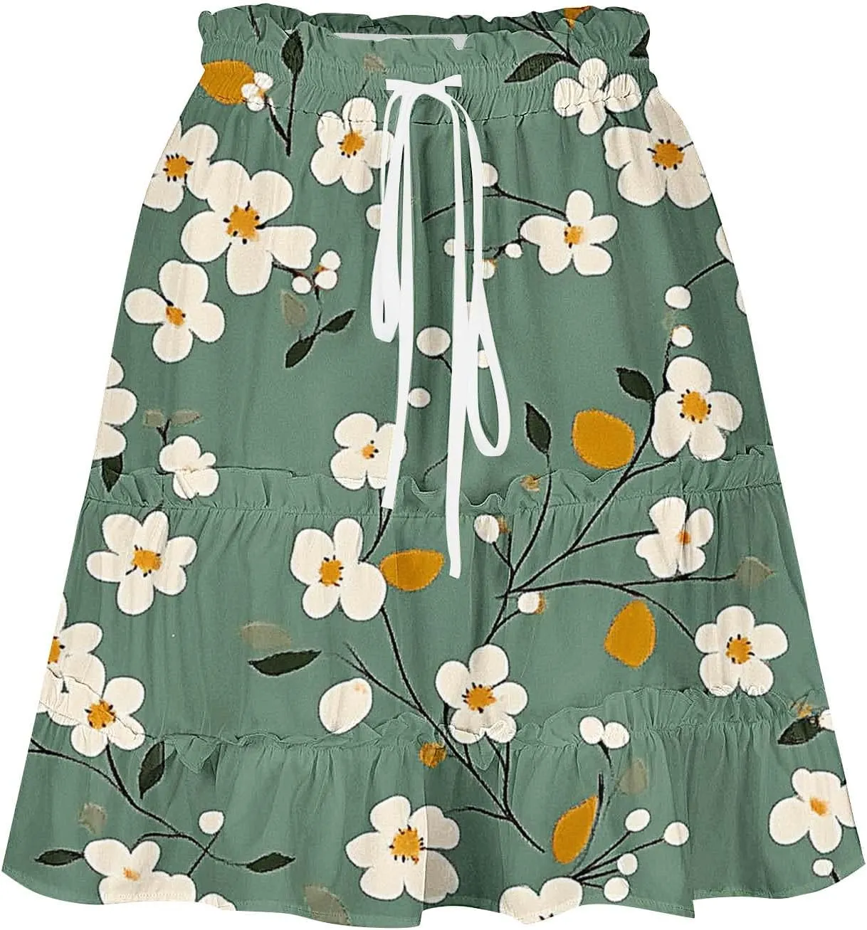 Summer Beach Mini Skirt for Women, Fashion Boho Floral Print Ruched Casual Skirts Tie Drawstring Vacation Trendy Clothes