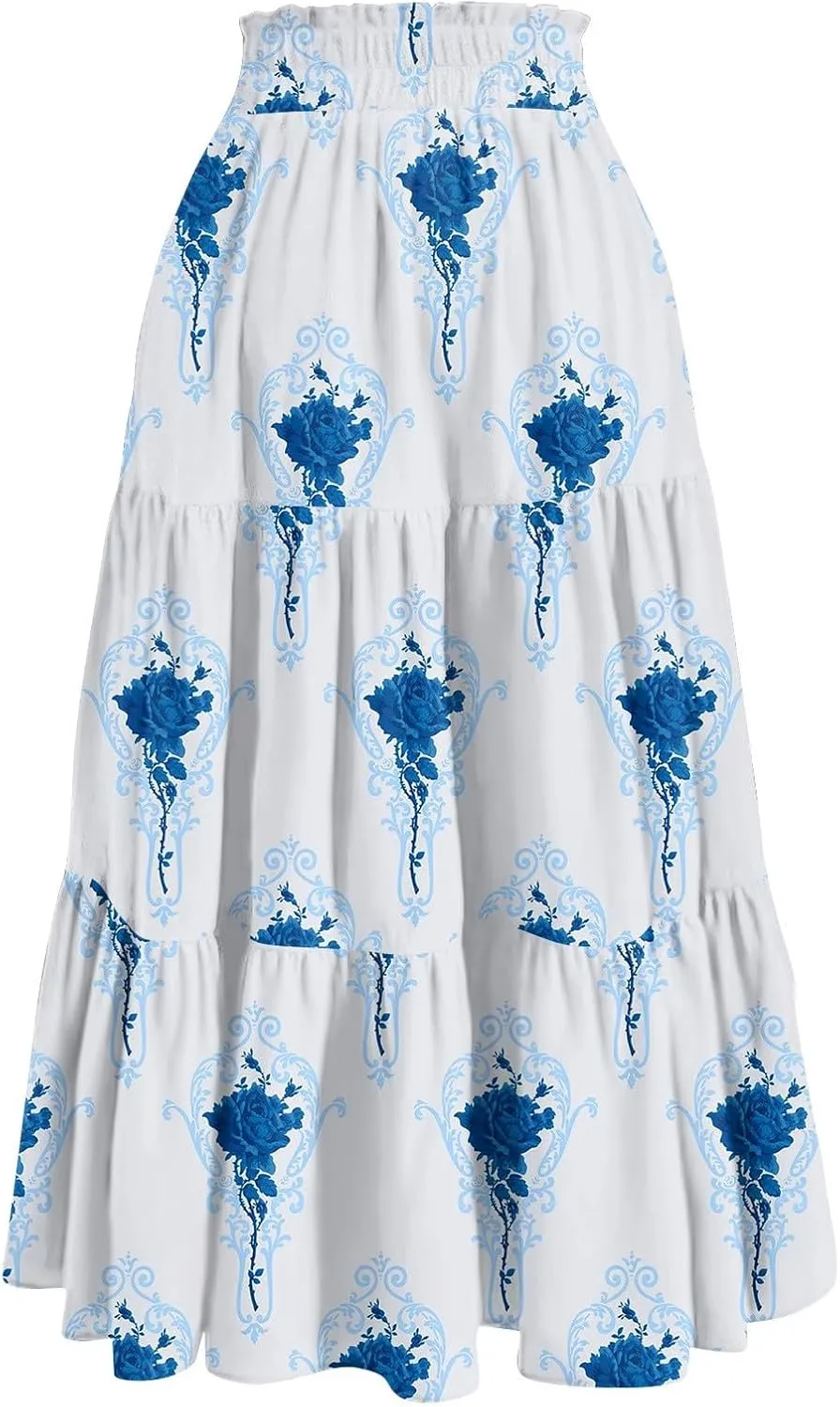 Summer Skirts for Women 2025 Vacation Boho Floral Tiered Skirt Drawstring High Waisted Flowy Ruffle A Line Skirt