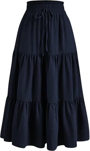 Tiered Floral Maxi Skirts for Women Trendy Elastic High Waisted Flowy Long Skirt Summer Boho Beach A Line Skirt