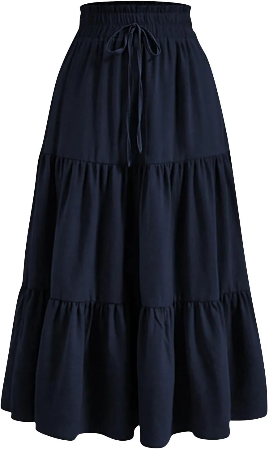 Tiered Floral Maxi Skirts for Women Trendy Elastic High Waisted Flowy Long Skirt Summer Boho Beach A Line Skirt