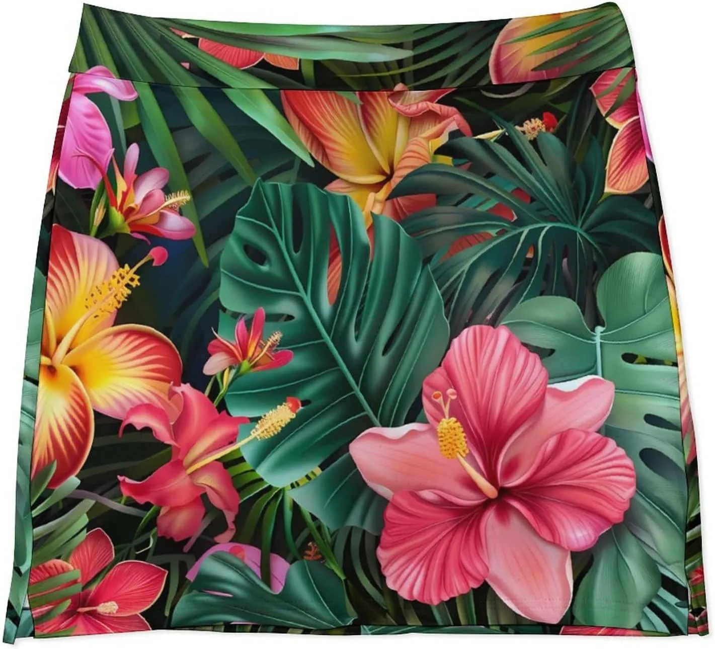 Tropical Floral Print Women's Skort Athletic Skirt Golf Skorts A-line Skirts with Built-in Shorts Pockets