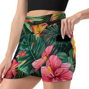 Tropical Floral Print Women's Skort Athletic Skirt Golf Skorts A-line Skirts with Built-in Shorts Pockets