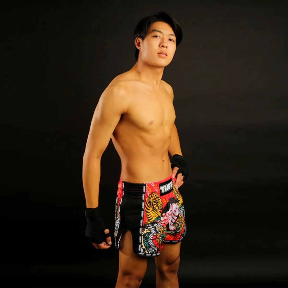 TUFF Sport MRS204 Retro Style Red Chinese Dragon And Tiger Muay Thai Shorts