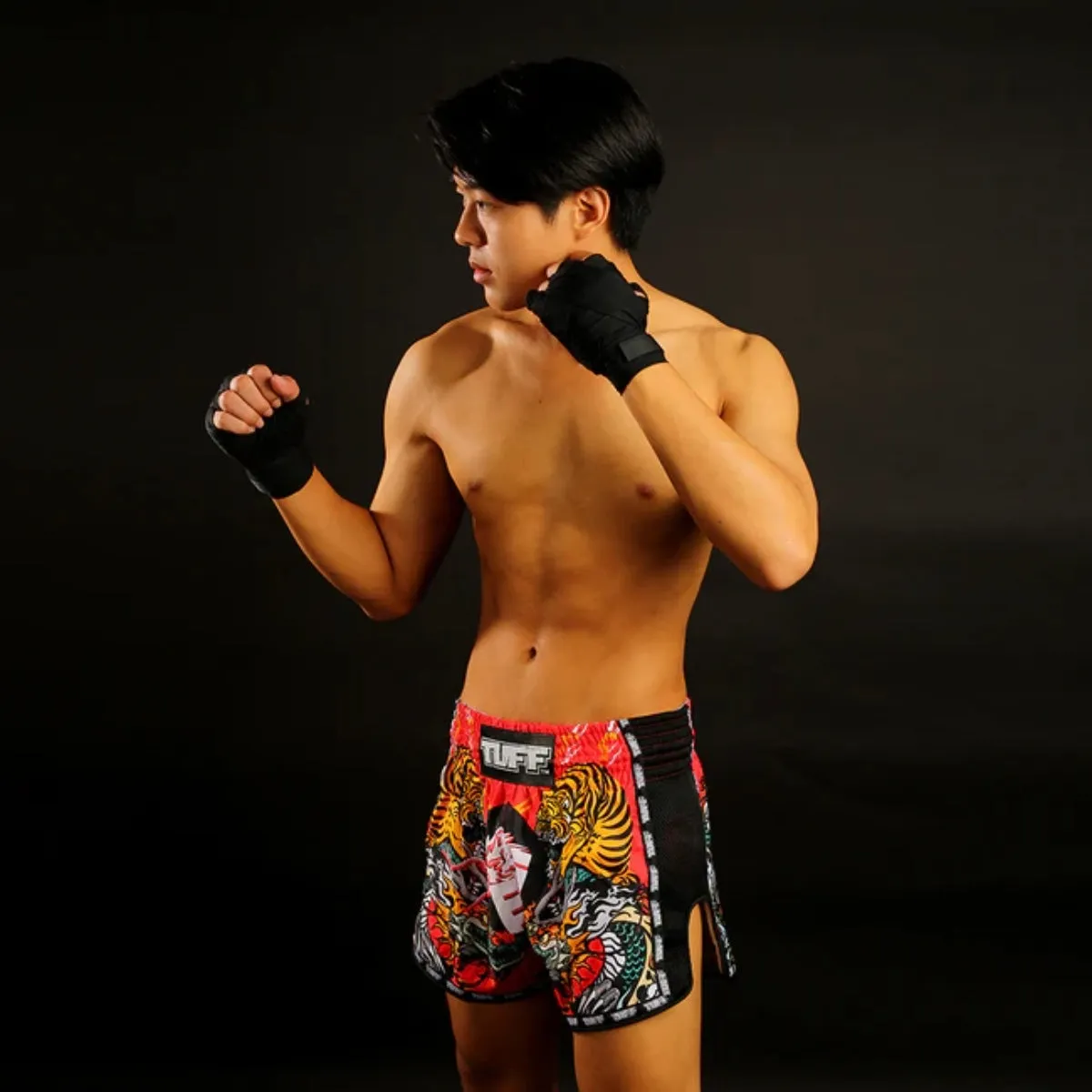 TUFF Sport MRS204 Retro Style Red Chinese Dragon And Tiger Muay Thai Shorts