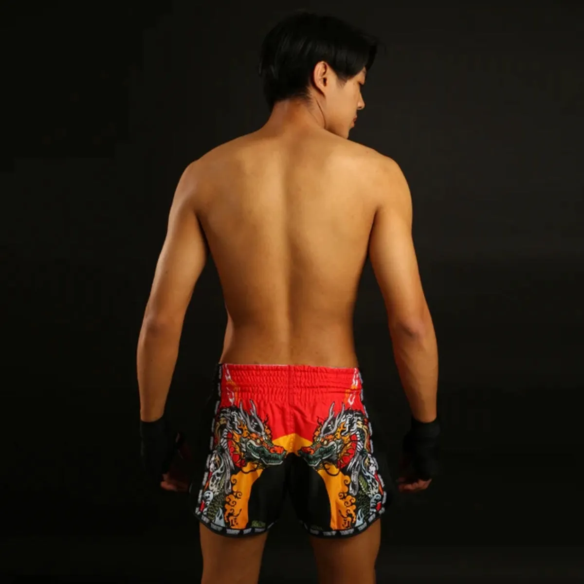 TUFF Sport MRS204 Retro Style Red Chinese Dragon And Tiger Muay Thai Shorts