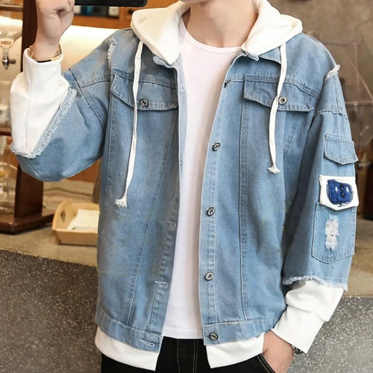 Unisex Anime Berserks Denim Jacket Cosplay Men Trucker Jean Casual Hooded Sweatshirt Coat Halloween Costume
