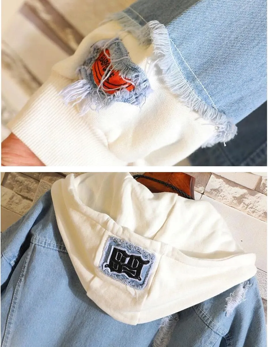 Unisex Anime Berserks Denim Jacket Cosplay Men Trucker Jean Casual Hooded Sweatshirt Coat Halloween Costume