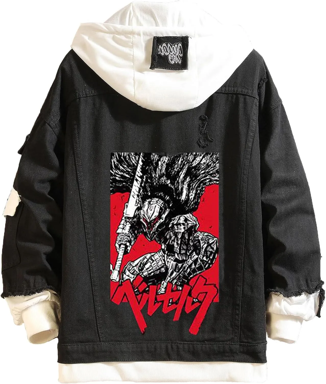 Unisex Anime Berserks Denim Jacket Cosplay Men Trucker Jean Casual Hooded Sweatshirt Coat Halloween Costume