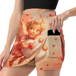 Valentines Love You Angel Women's Skort Athletic Skirt Golf Skorts A-line Skirts with Built-in Shorts Pockets