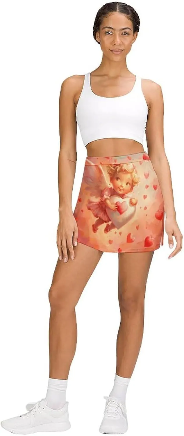 Valentines Love You Angel Women's Skort Athletic Skirt Golf Skorts A-line Skirts with Built-in Shorts Pockets